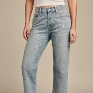NWT Lucky Brand High Rise 90s Loose crop Jeans Rhinestones size 10